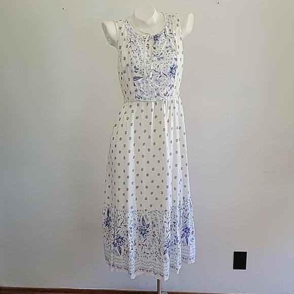 Old Navy Floral Fit Flare Midi Dress Sleeveless Self Tie Keyhole Boho Cottage - Picture 1 of 10